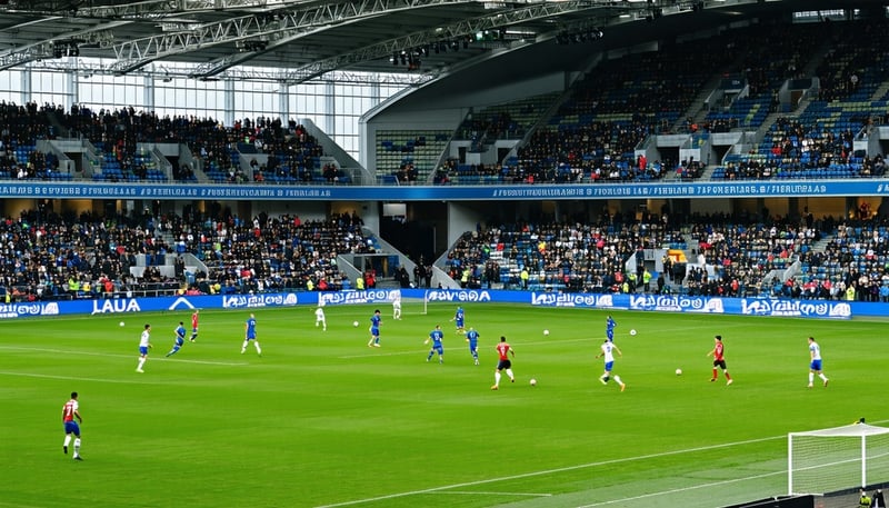 Football match in progress with players and stadium