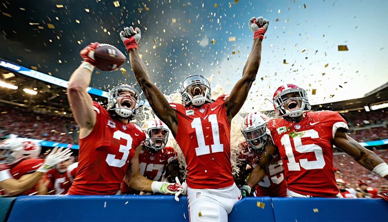 Breaking football news headline with players celebrating